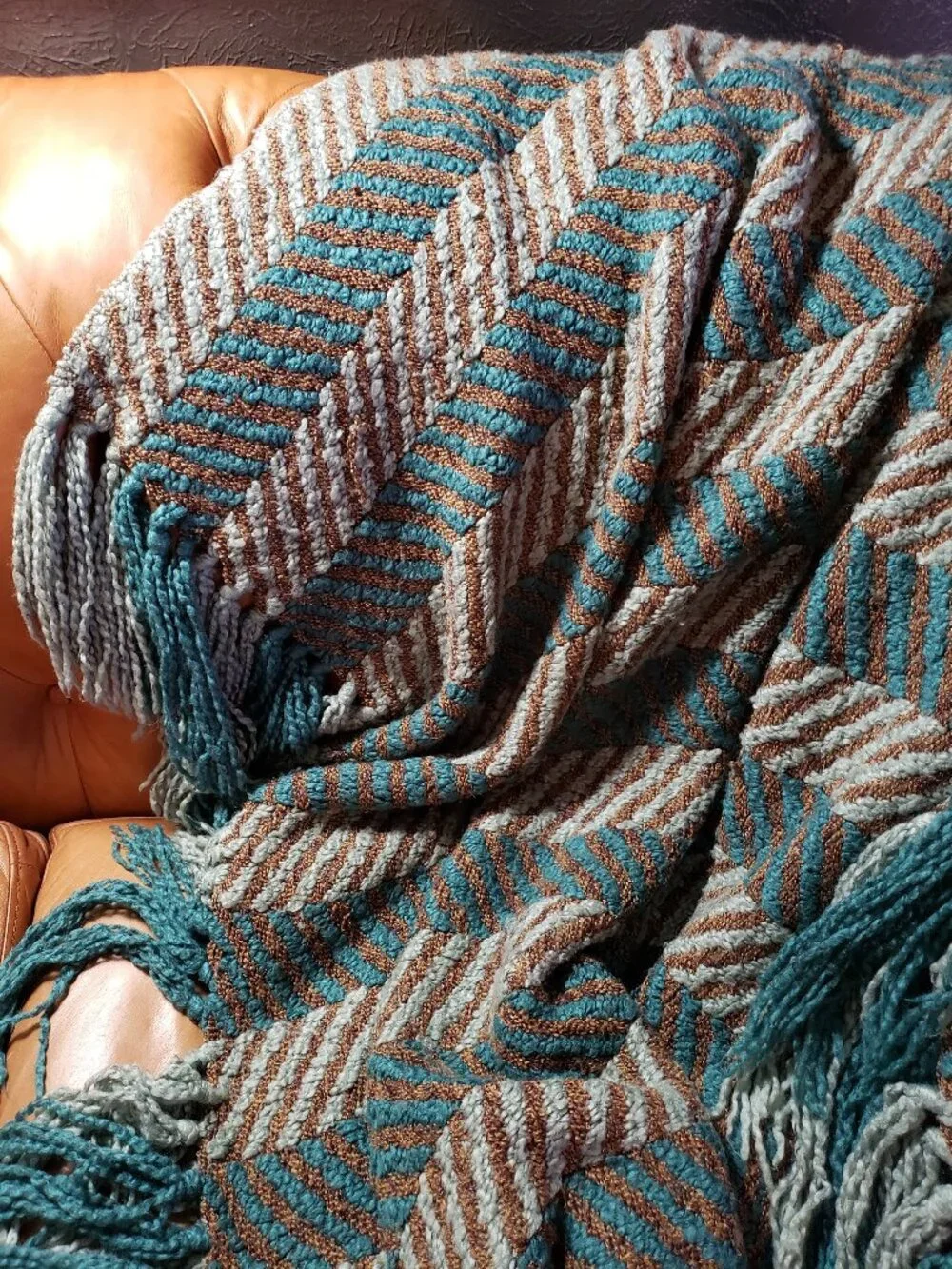 Pier 1 Teal Turquoise Chunky Knit Throw Blanket Fringe Trim Oversized Cozy